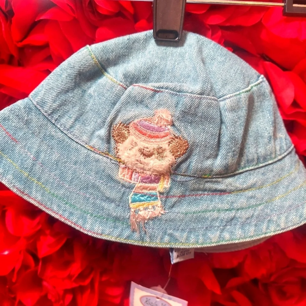 👶Koala Kids NWT 👶 0-3 MONTH Jean Hat with Teddy Bear Decoration